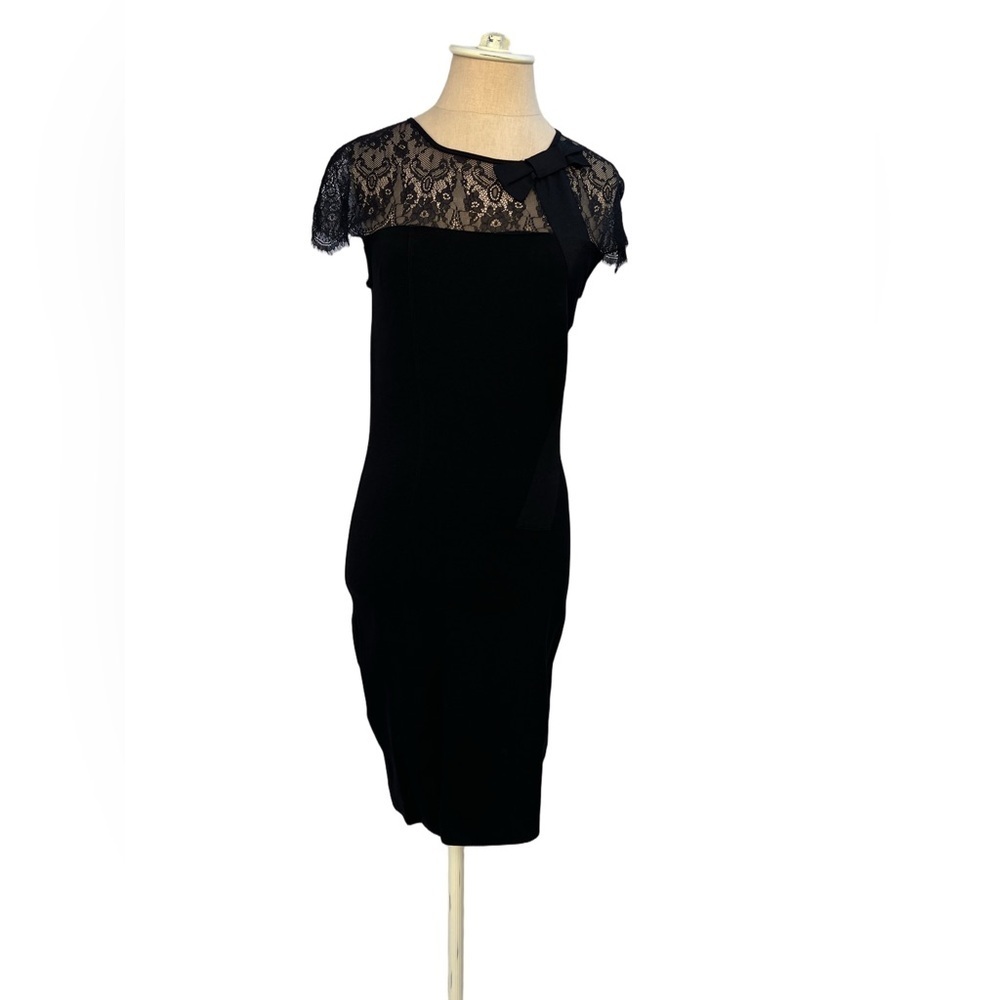 Valentino Lace and Jersey Sheath Dress with Bow Size 6